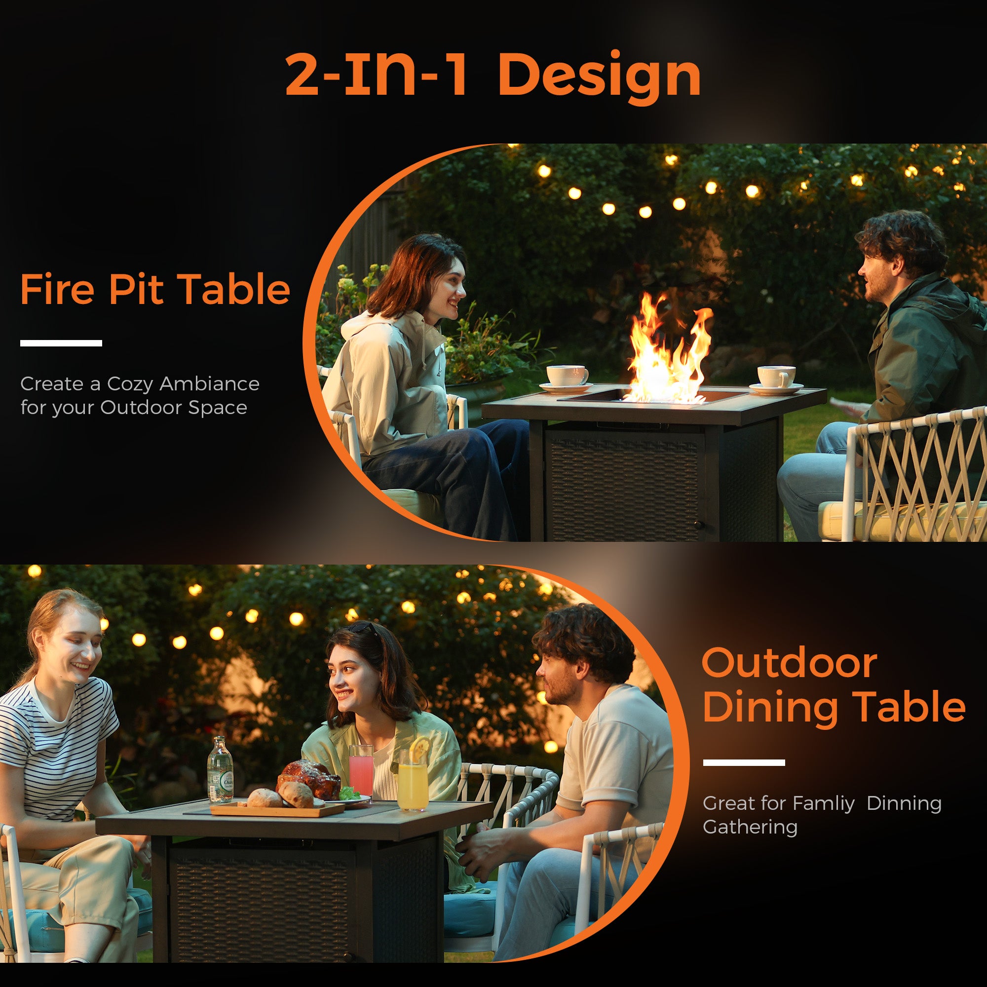 30 Inch Propane Fire Pit for Outdoor, Black