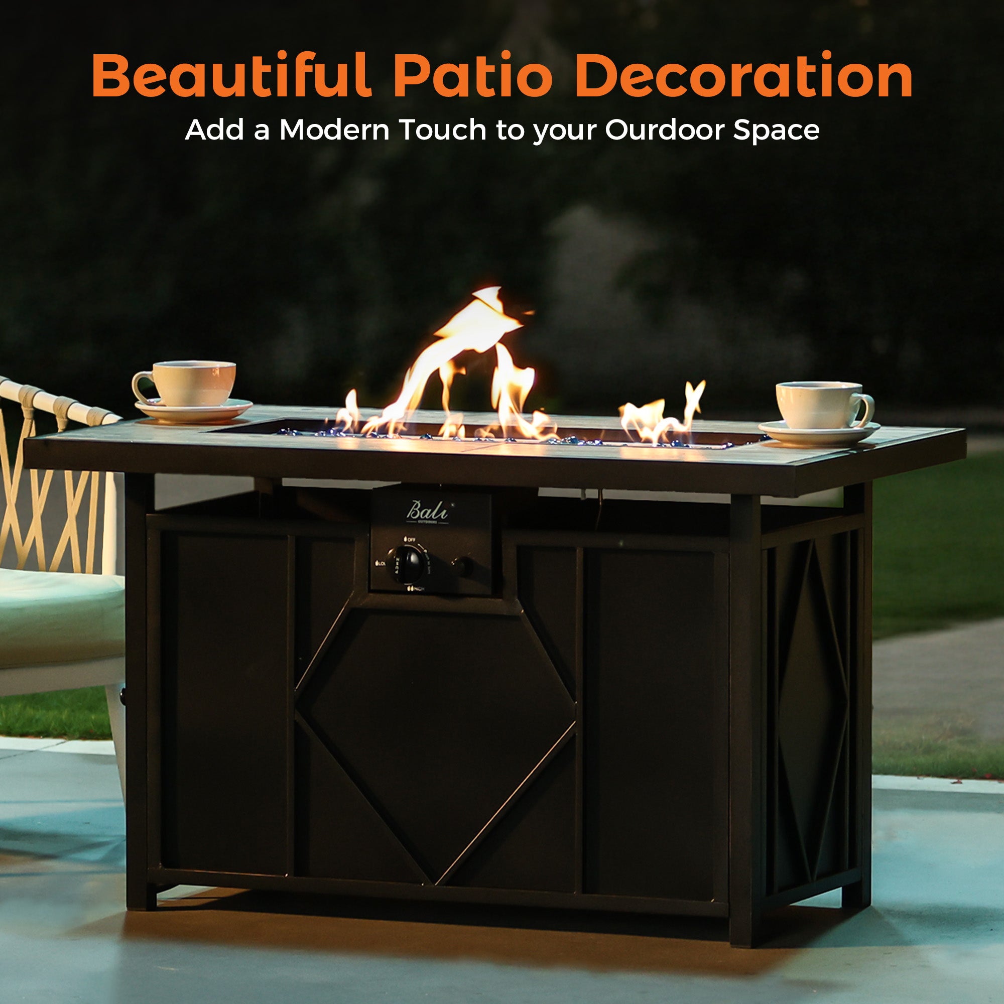 42 Inch Propane Fire Pit Table, Black