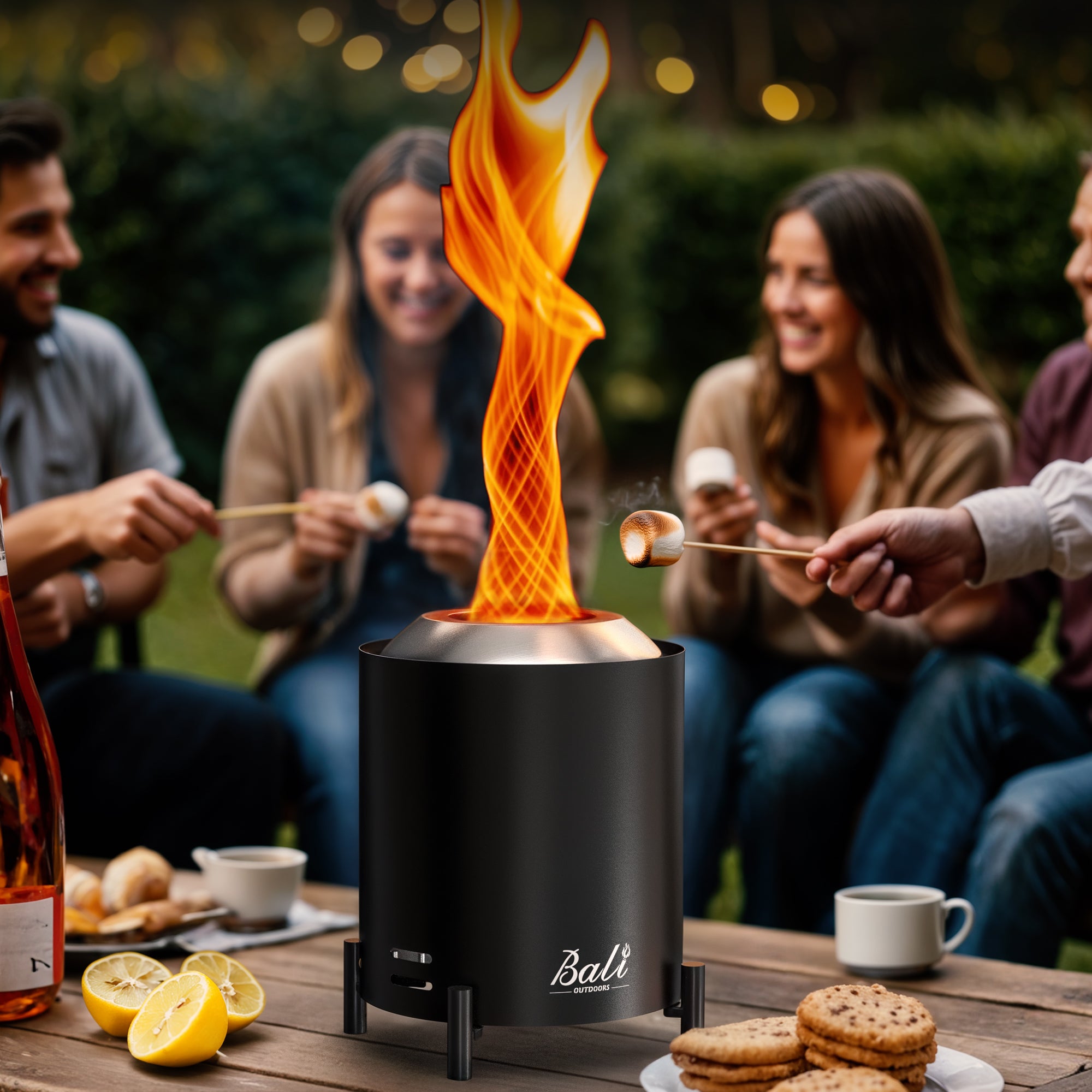 6.5 Inch Wood Stainless Steel Tabletop Fire Pit, Black