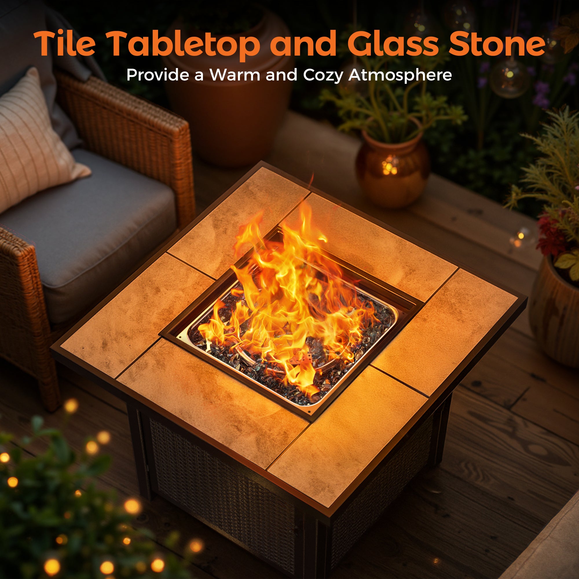32 Inch Propane Gas Fire Pit Table, Brown