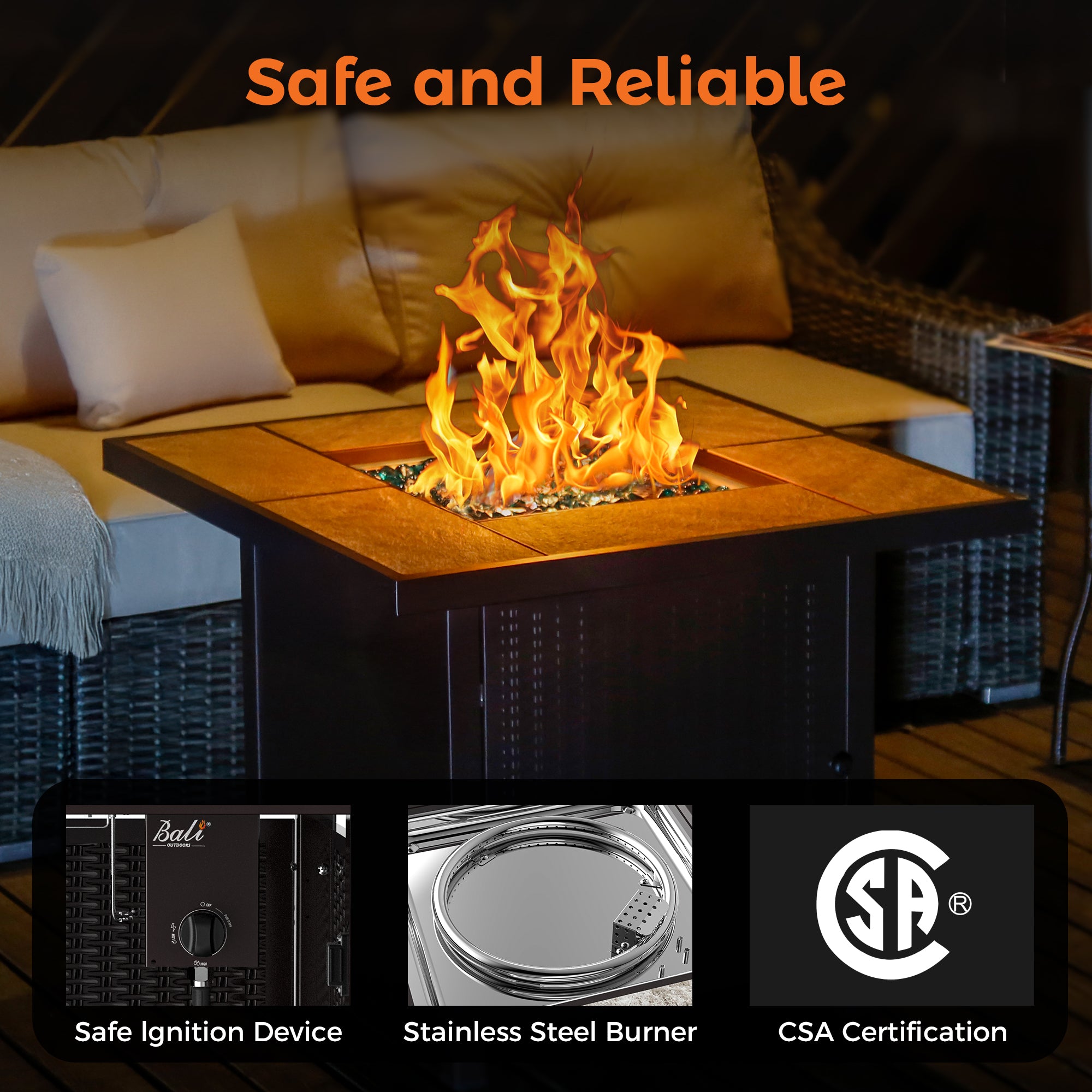 32 Inch Propane Gas Fire Pit Table, Brown
