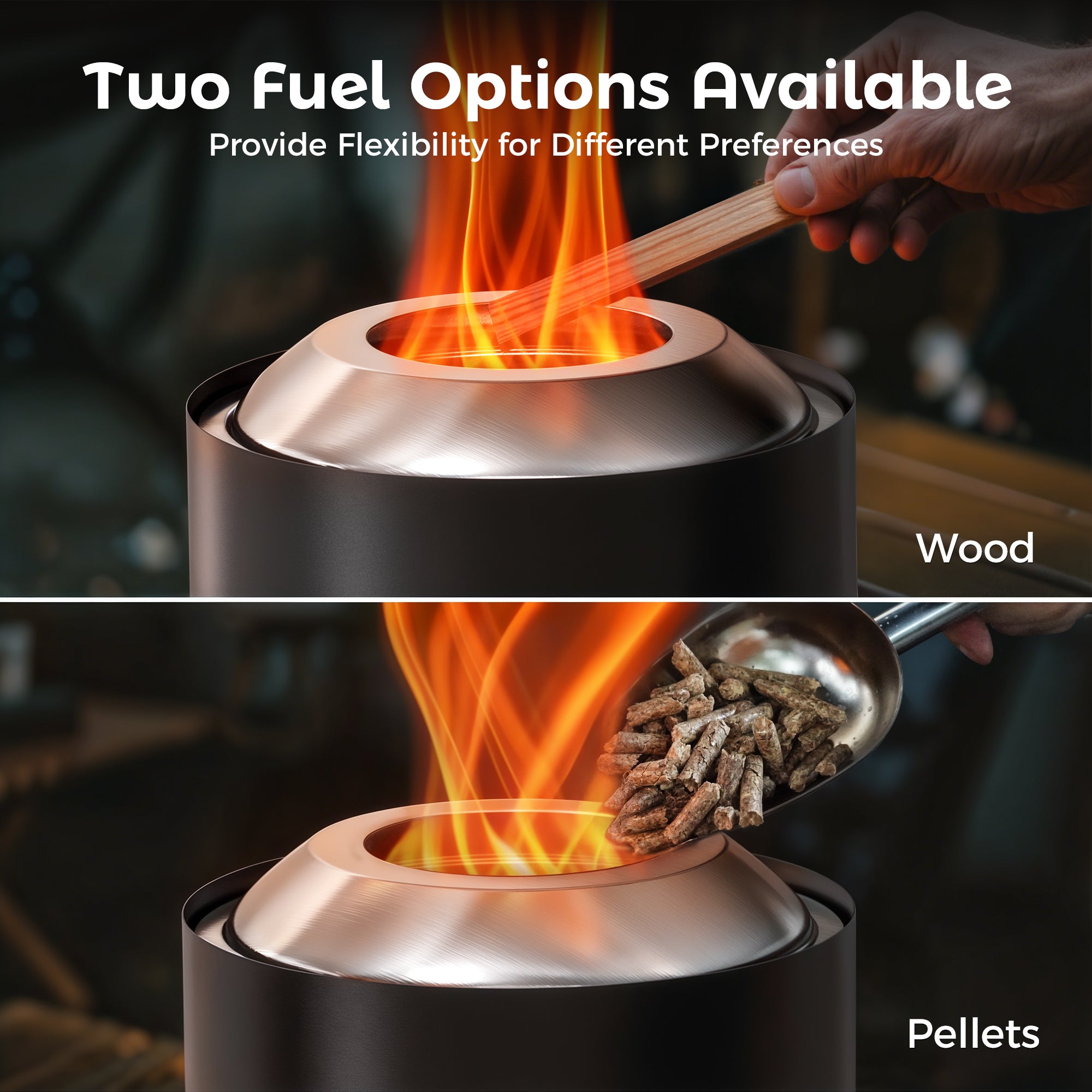6.5 Inch Wood Stainless Steel Tabletop Fire Pit, Black