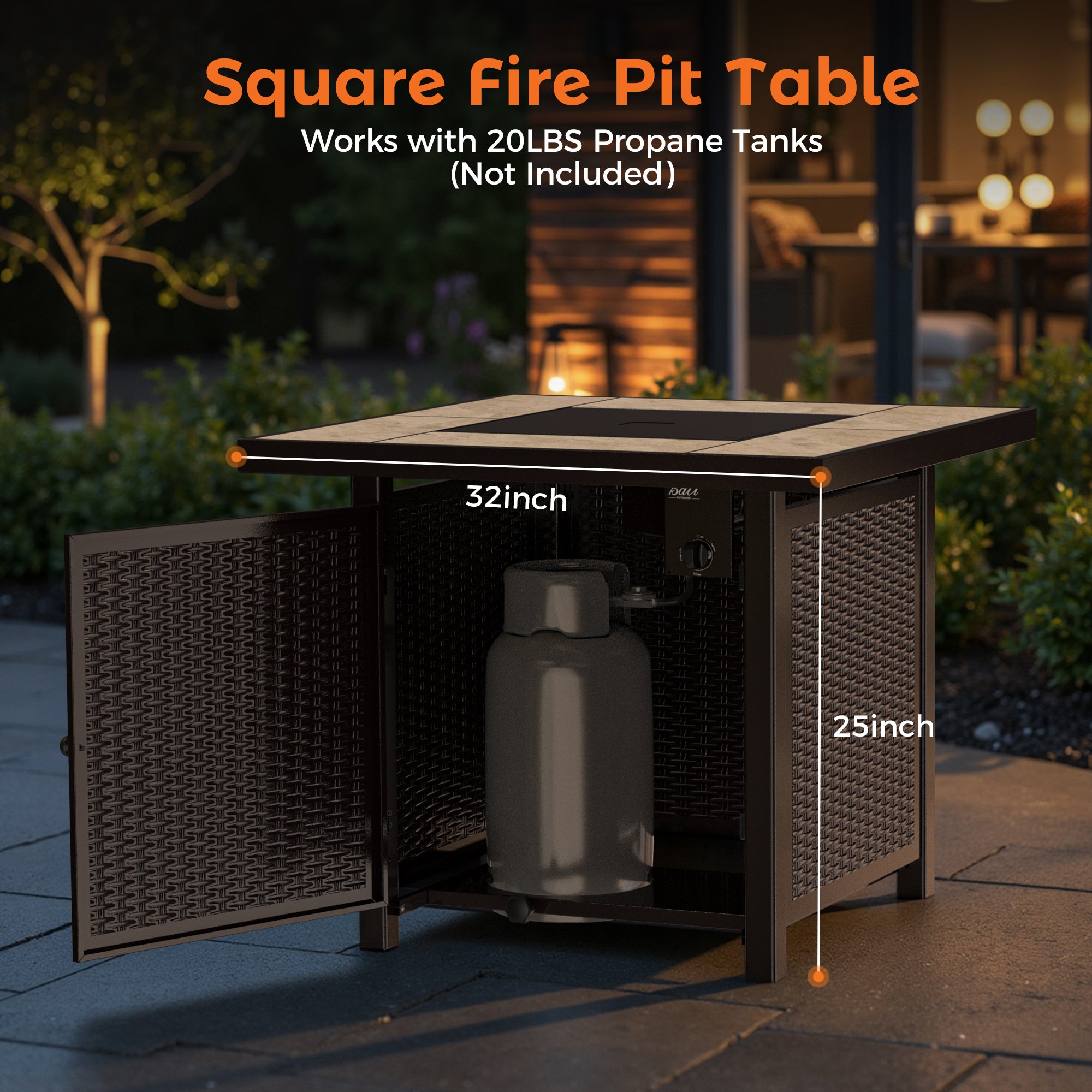 32 Inch Propane Gas Fire Pit Table, Brown