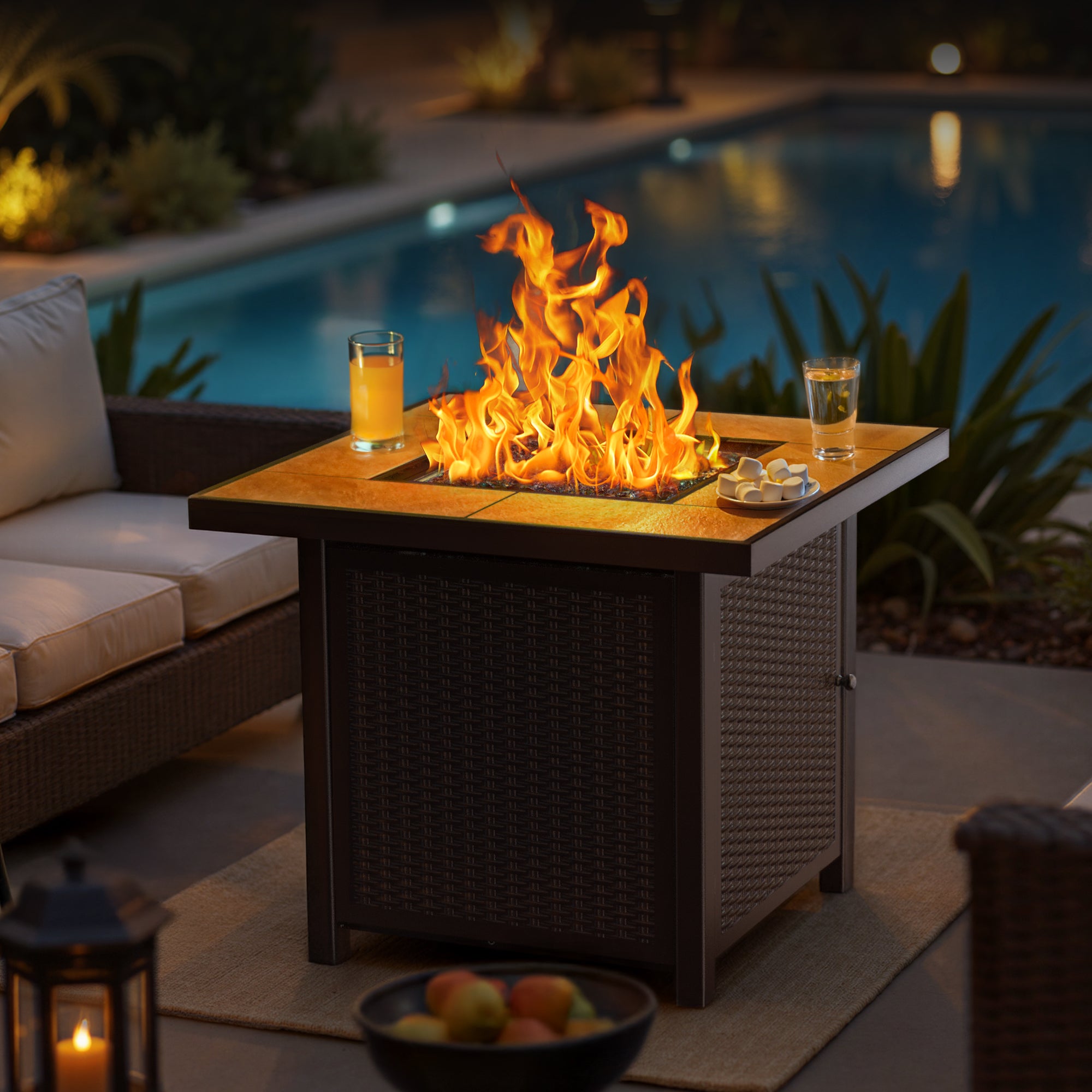 32 Inch Propane Gas Fire Pit Table, Brown