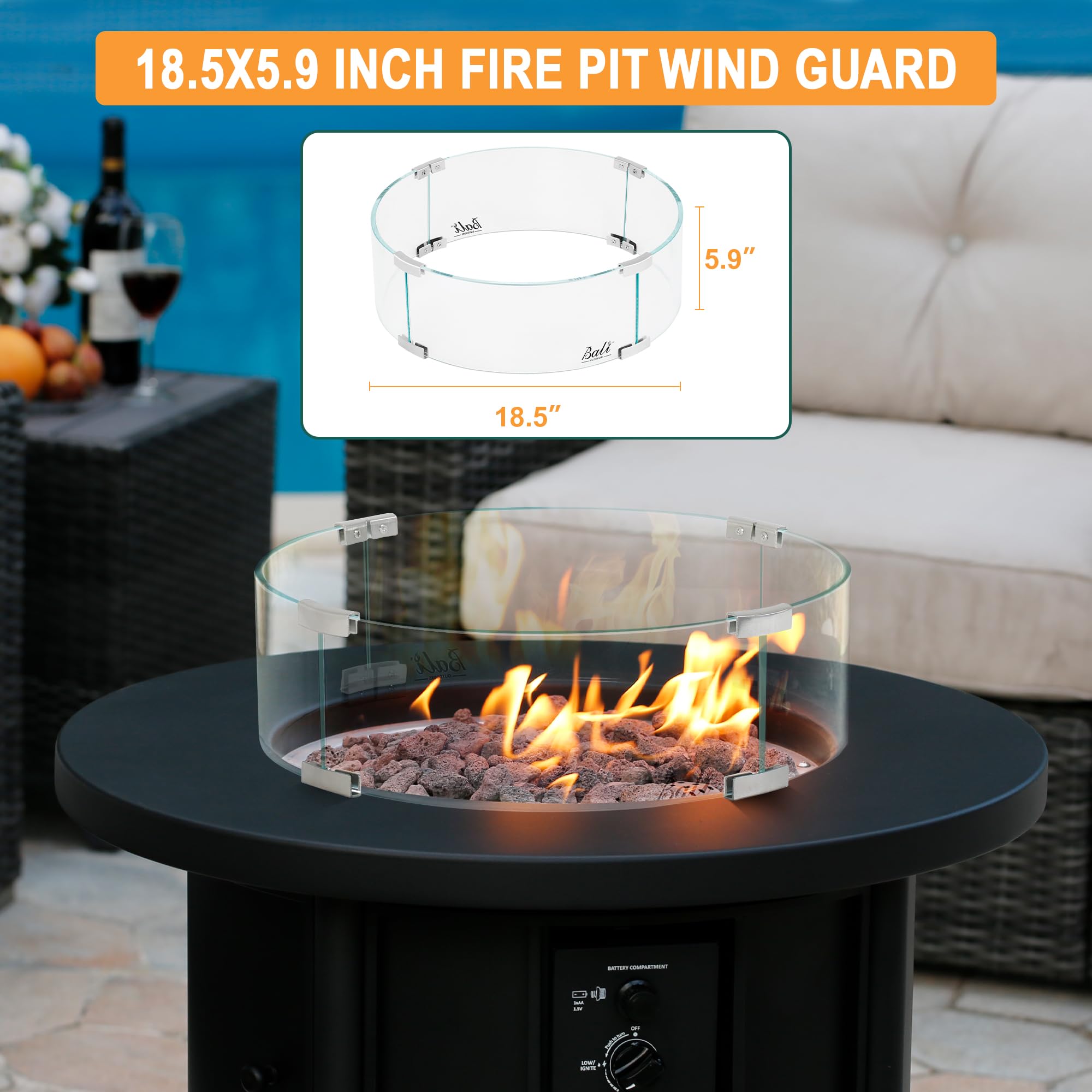 18.5 Inch Fire Pit Glass Wind Guard