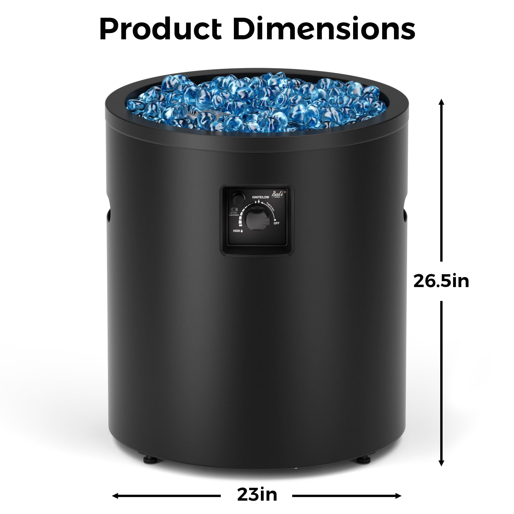 23 Inch Propane Fire Pit, Black