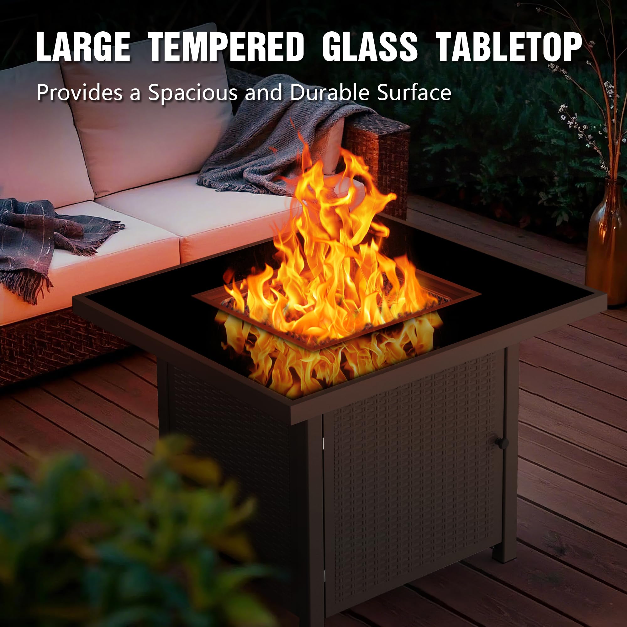 32 Inch Propane Fire Pit Table, Brown