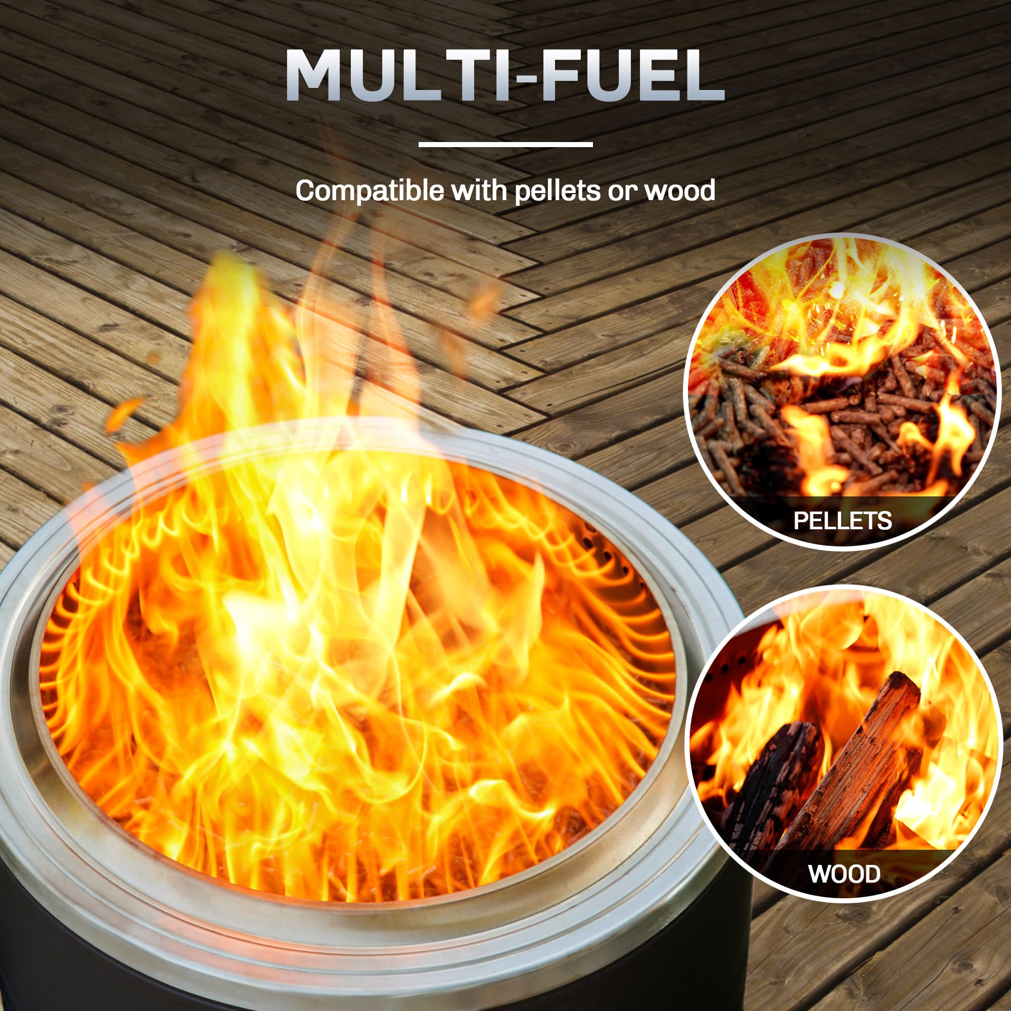 22 inch Smokeless Wood Firepit Outdoor, Black