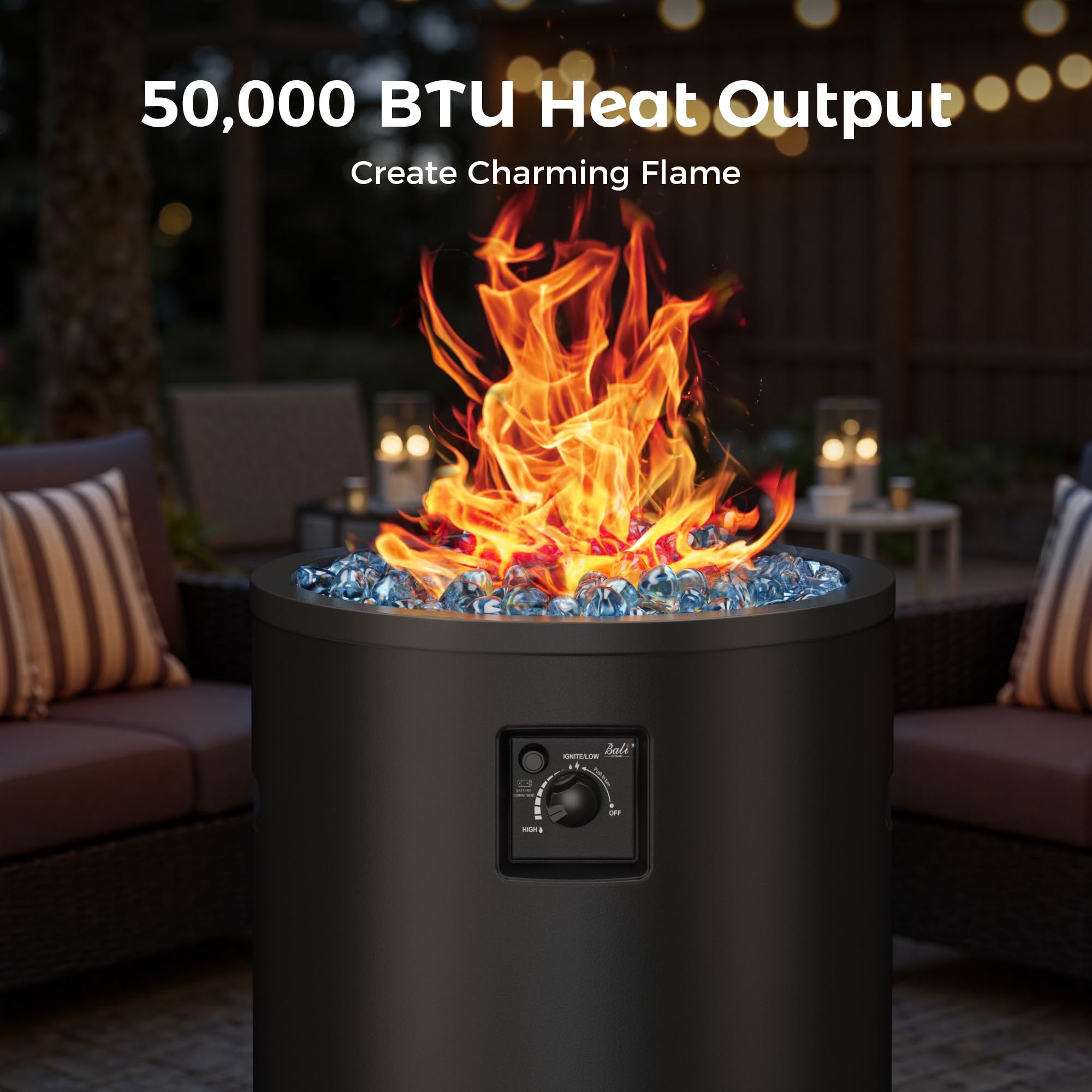 23 Inch Propane Fire Pit, Black