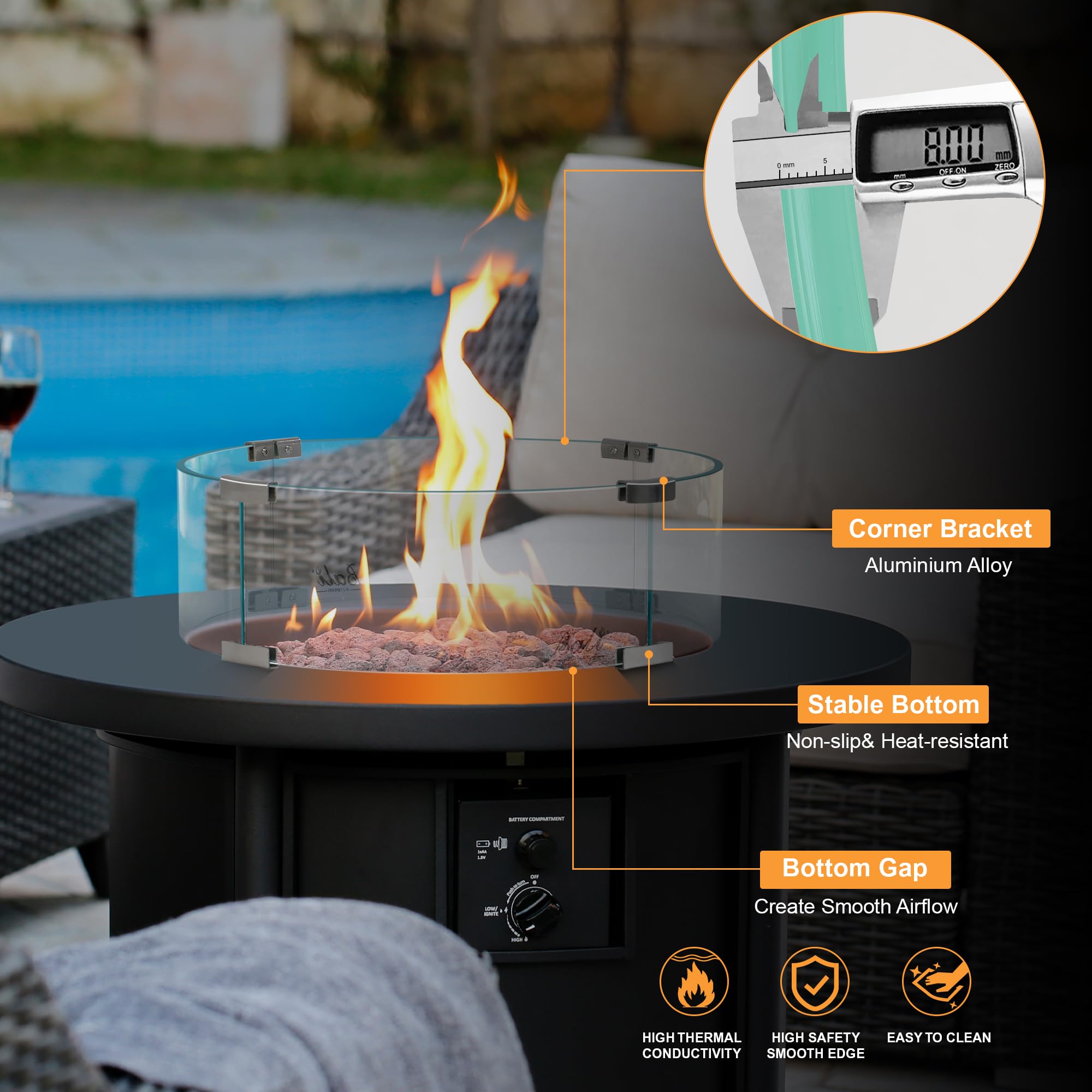 18.5 Inch Fire Pit Glass Wind Guard
