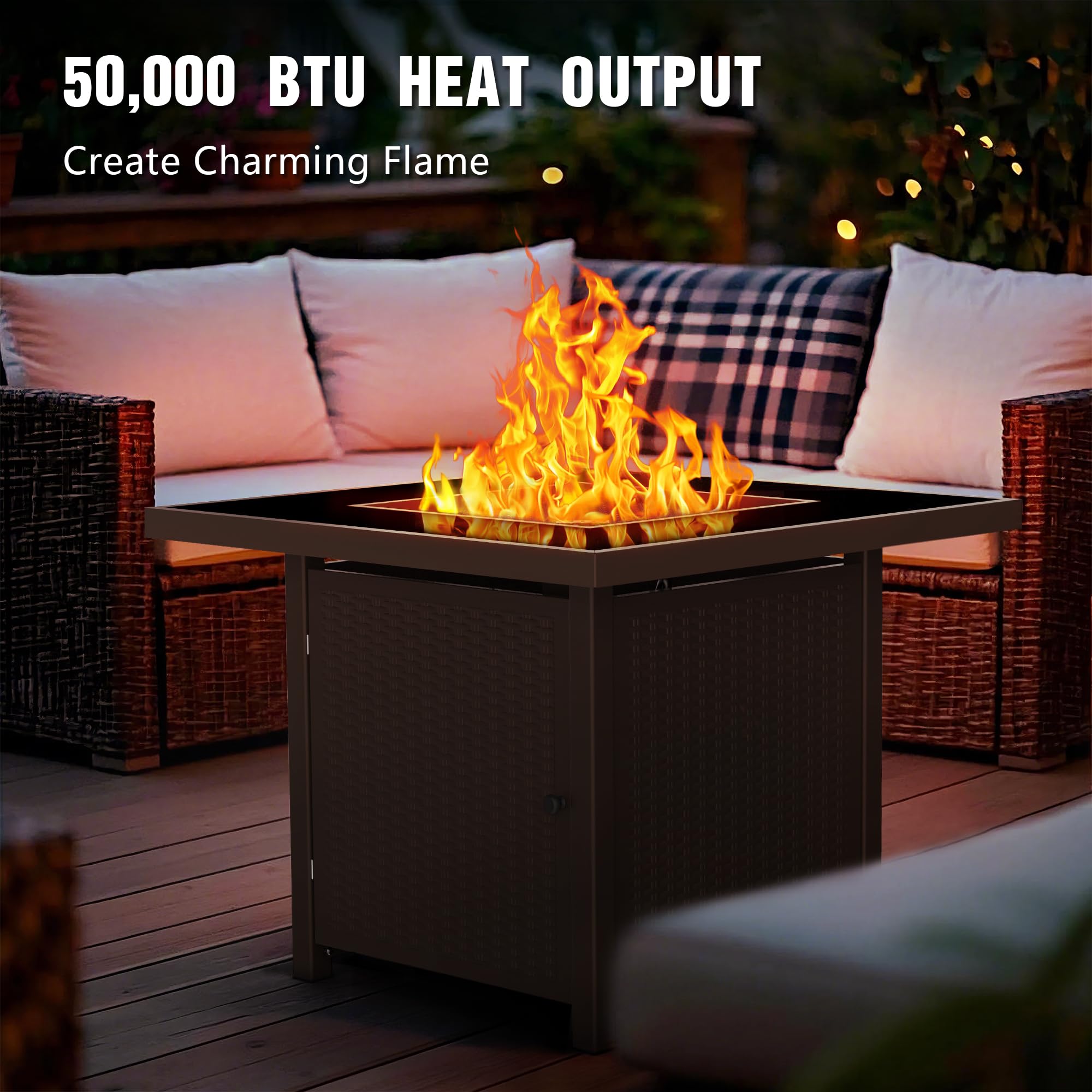 32 Inch Propane Fire Pit Table, Brown