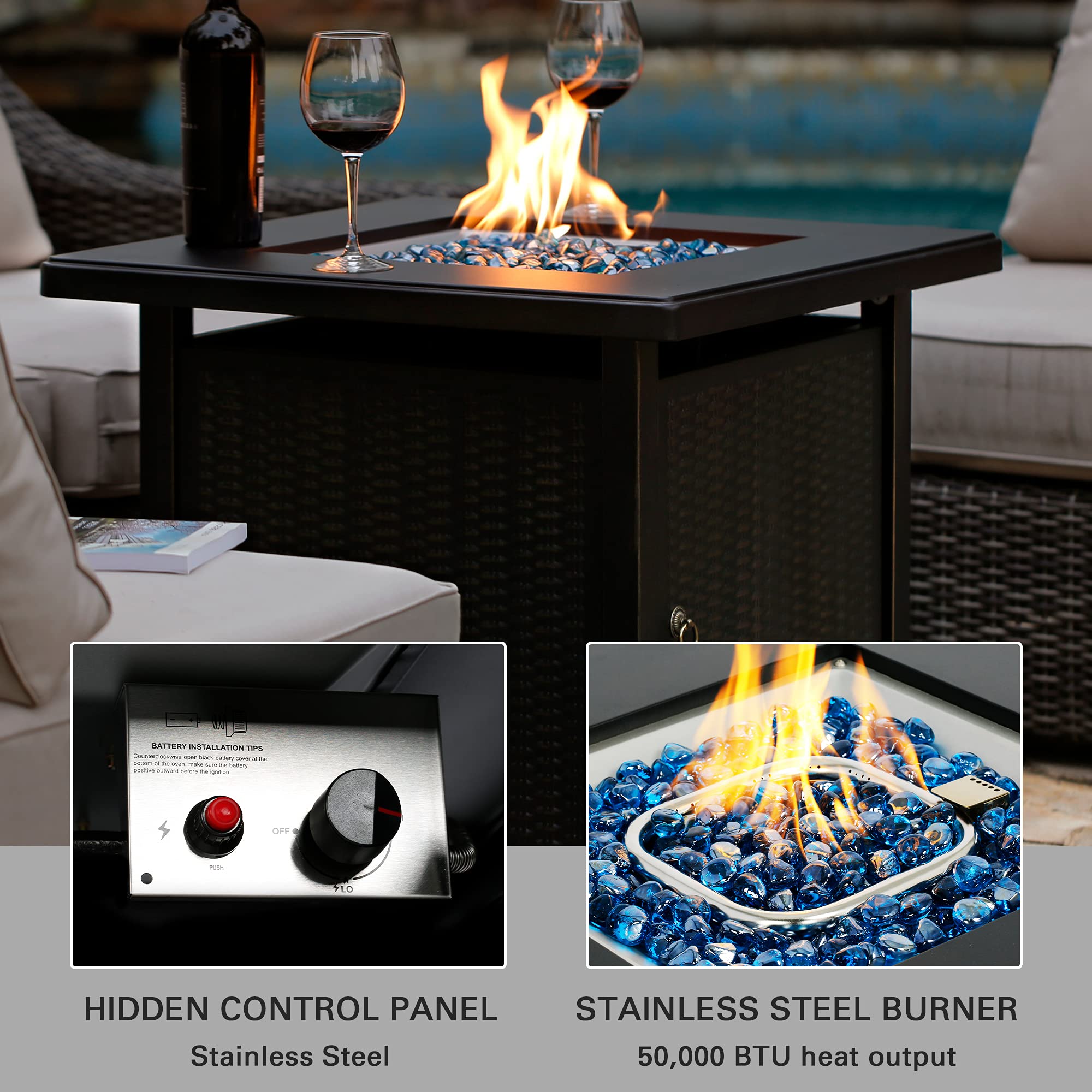 28 Inch Propane Fire Pit, Black