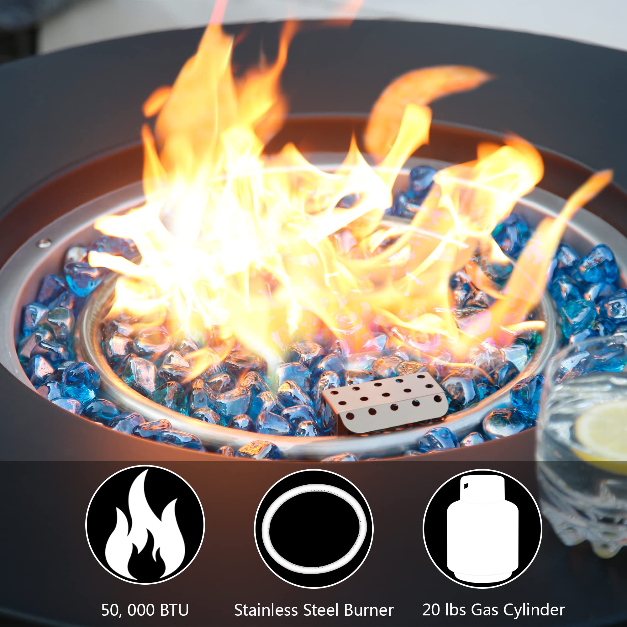 30 Inch Propane Fire Pit Table, Black