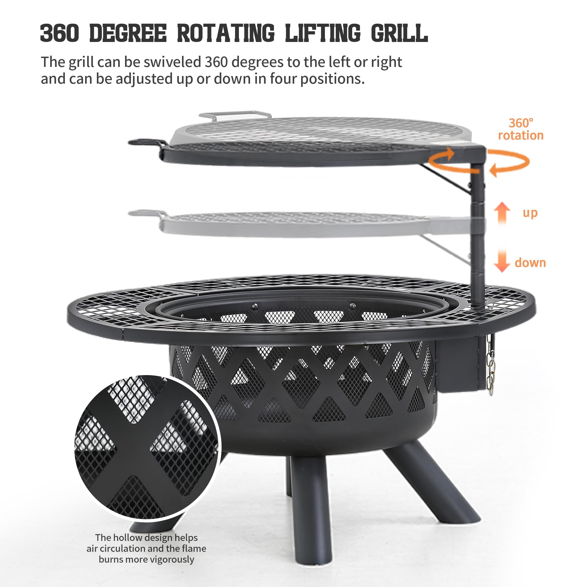 32 inch Wood Fire Pit, Black