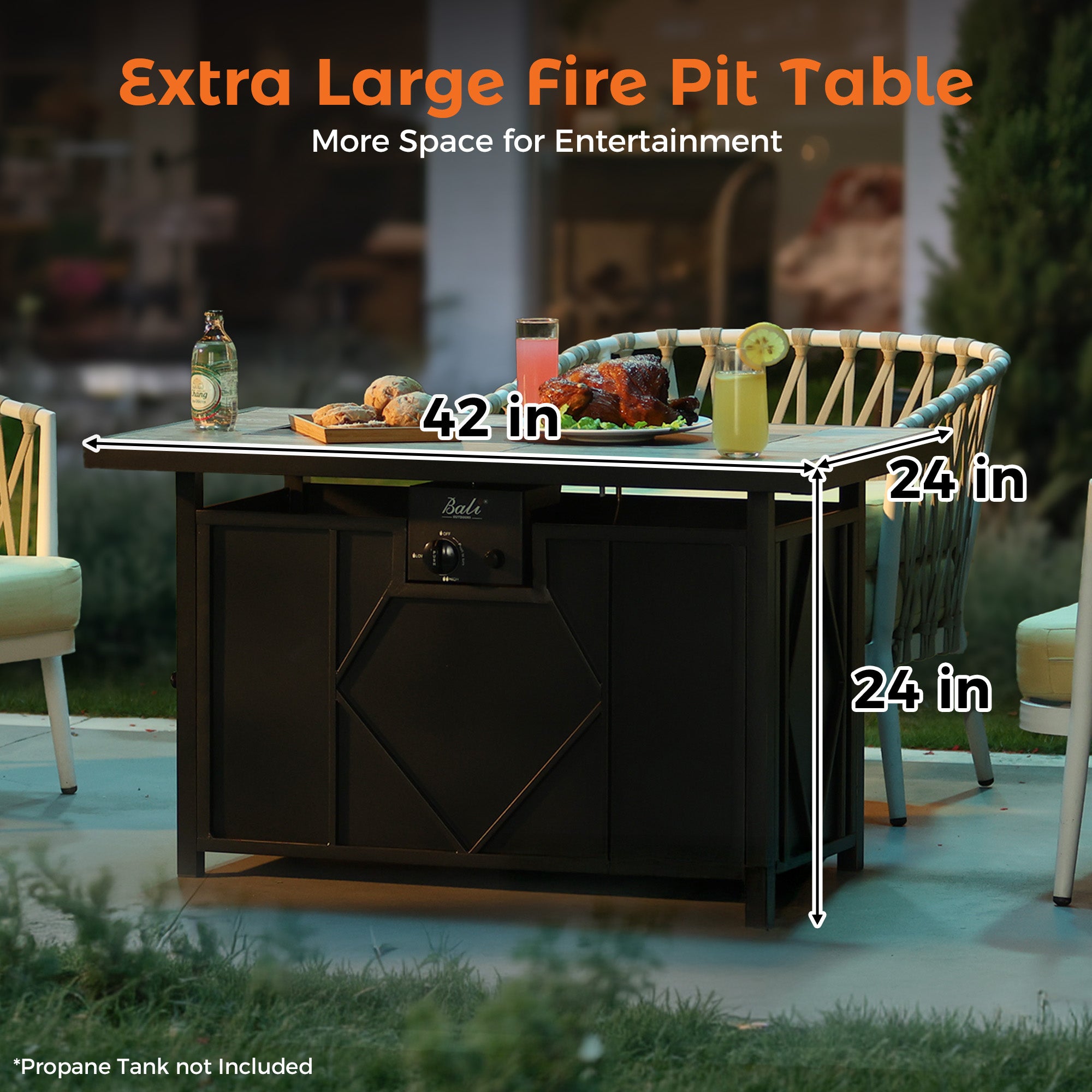 42 Inch Propane Fire Pit Table, Black