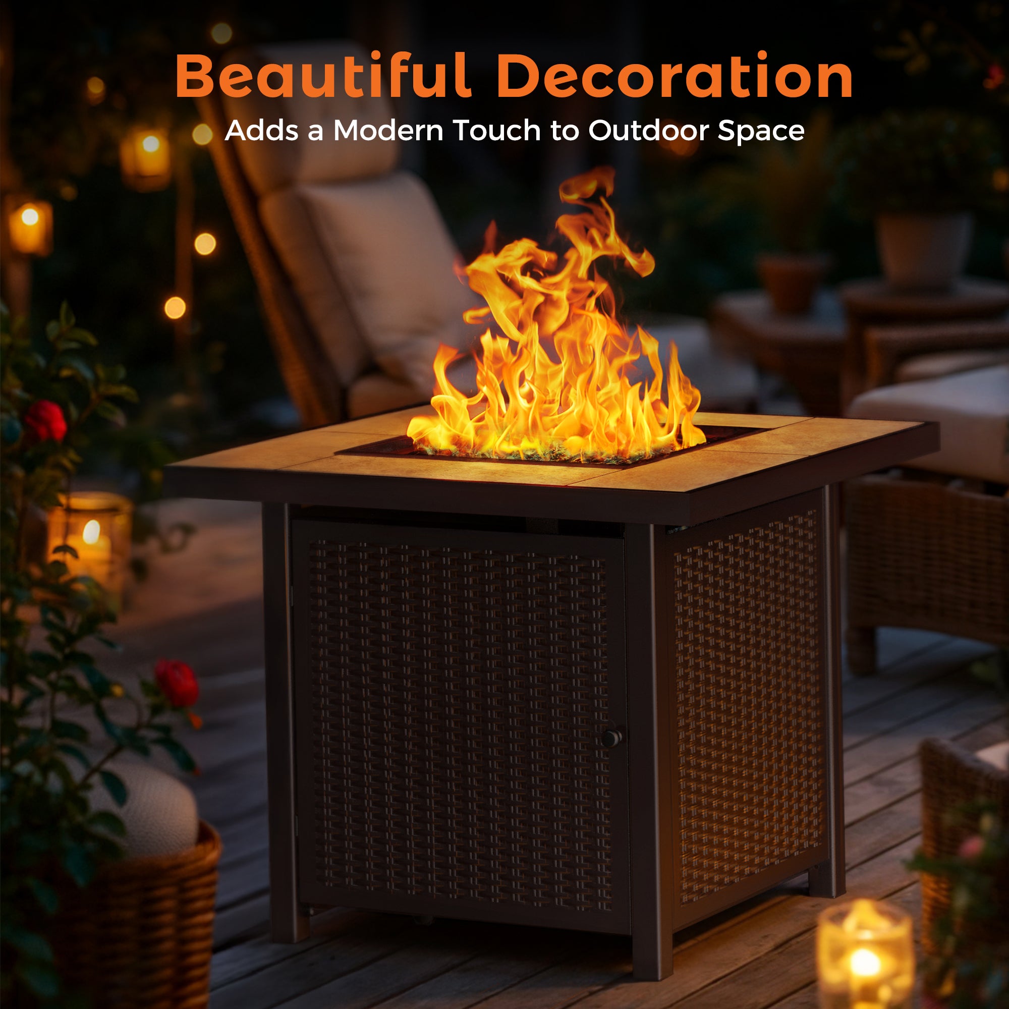32 Inch Propane Gas Fire Pit Table, Brown