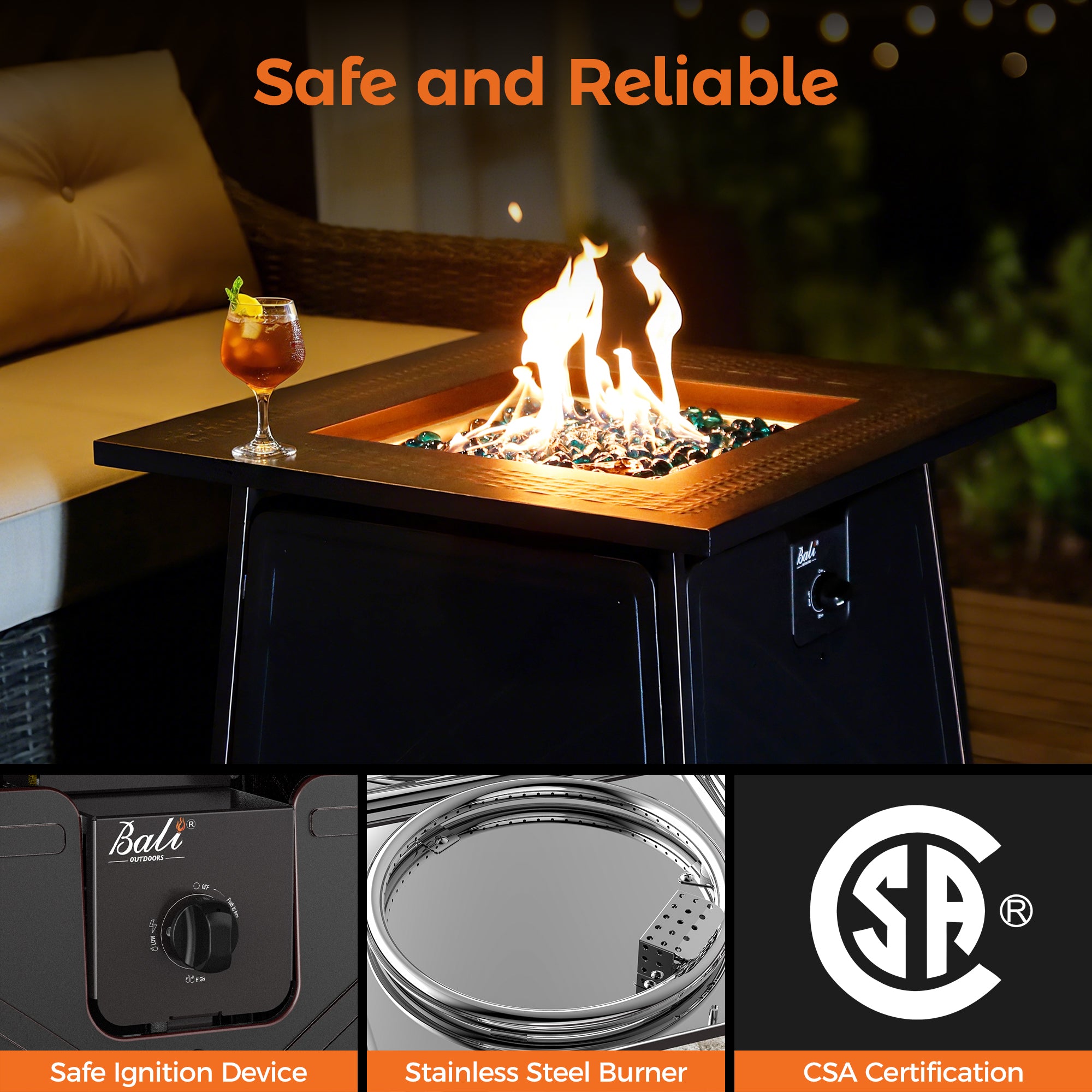 28 Inch Propane Fire Pit Table, Black