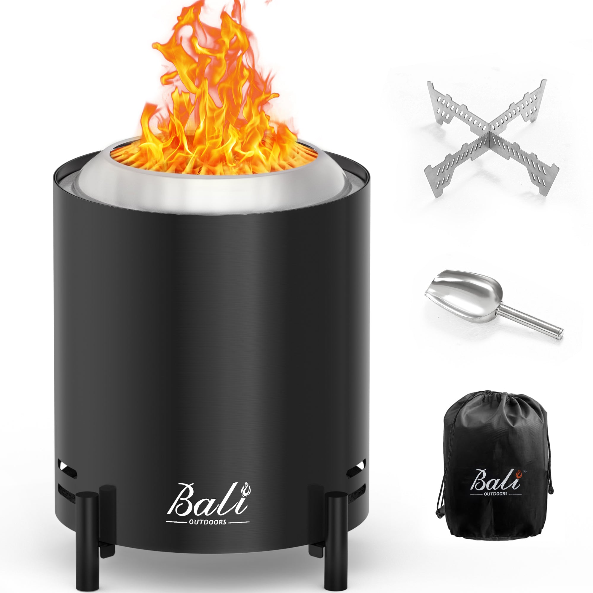 6.5 Inch Wood Stainless Steel Tabletop Fire Pit, Black