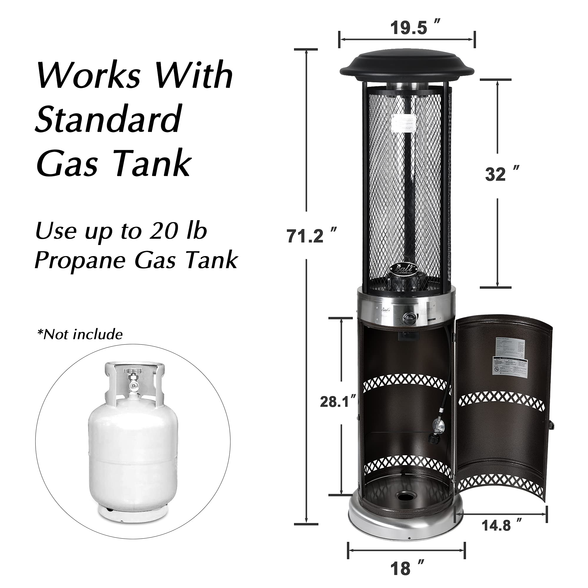 20 inch Propane Patio Heater, Dark Brown