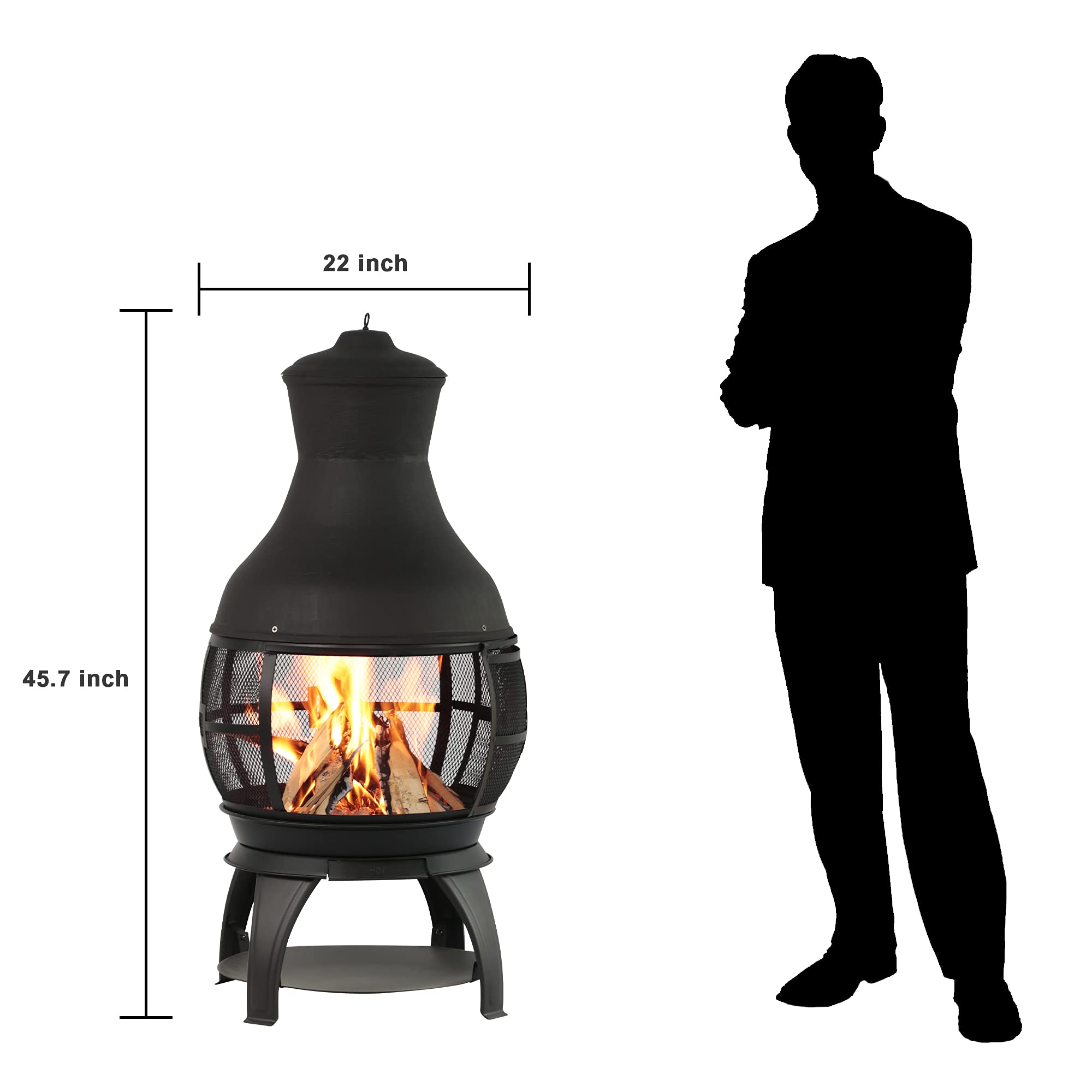 17 Inch Wood Burning Chiminea Fire Pits, Black
