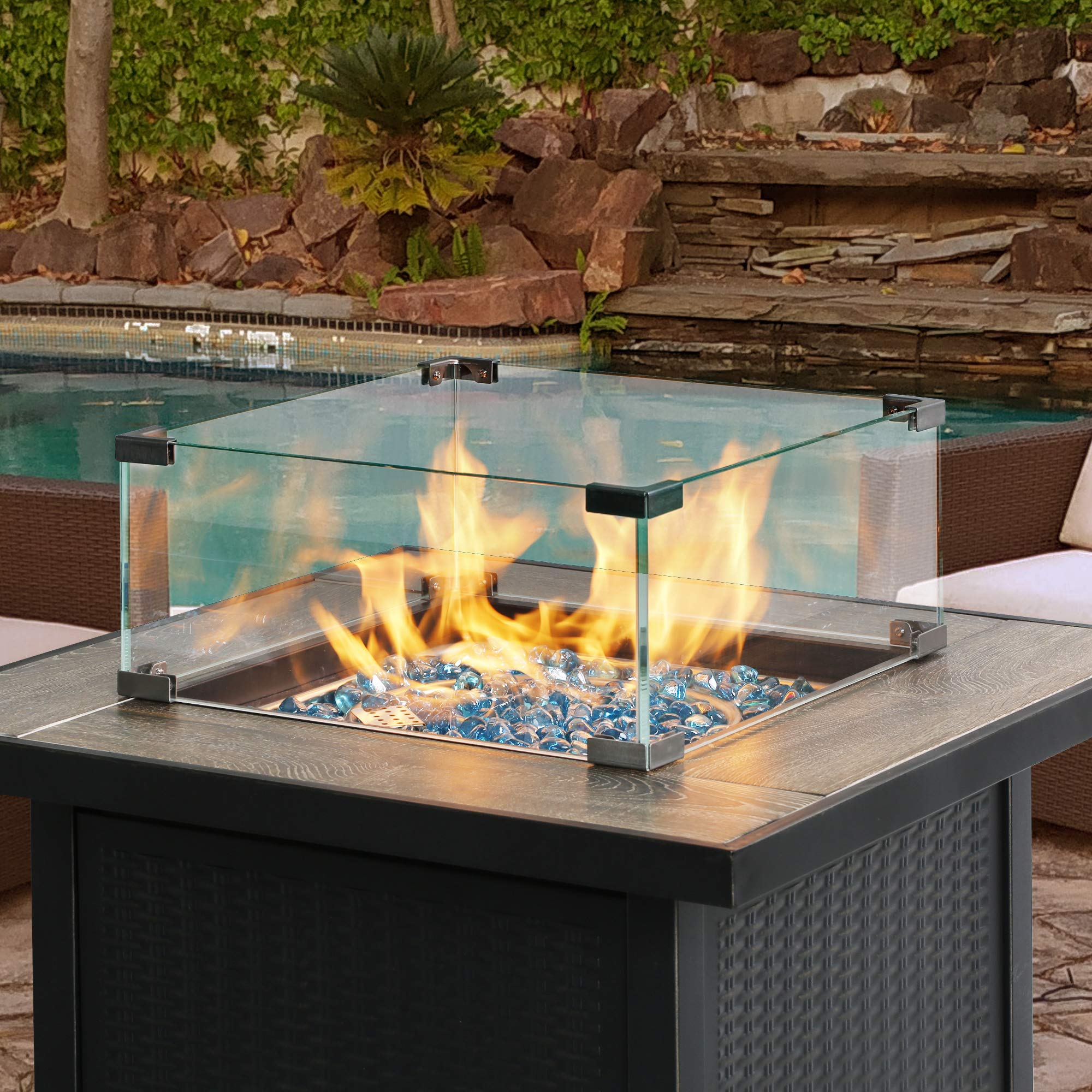 18 Inch Fire Pit Glass Wind Guard Fence