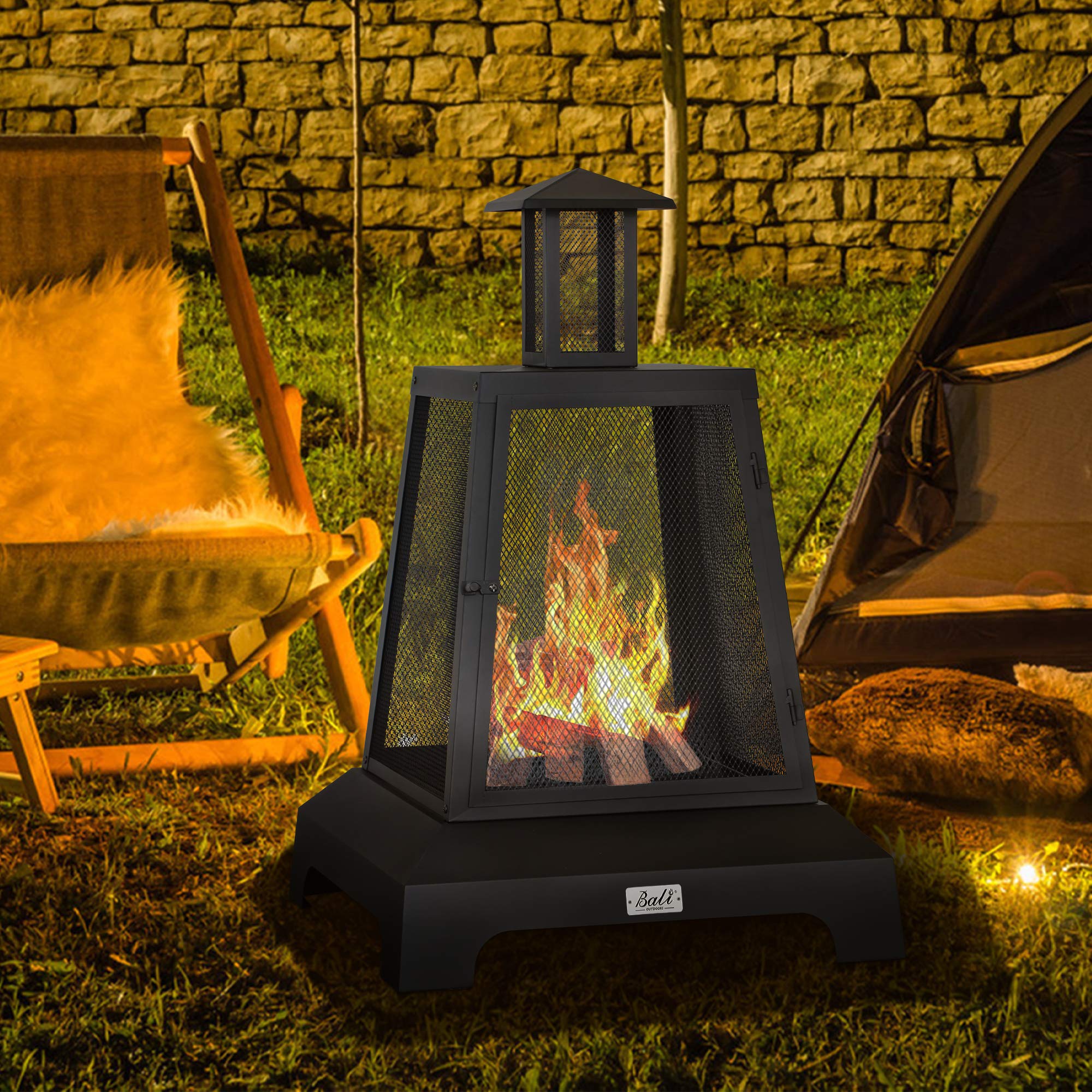 28 inch Wood Fire Pit Outdoor, Black