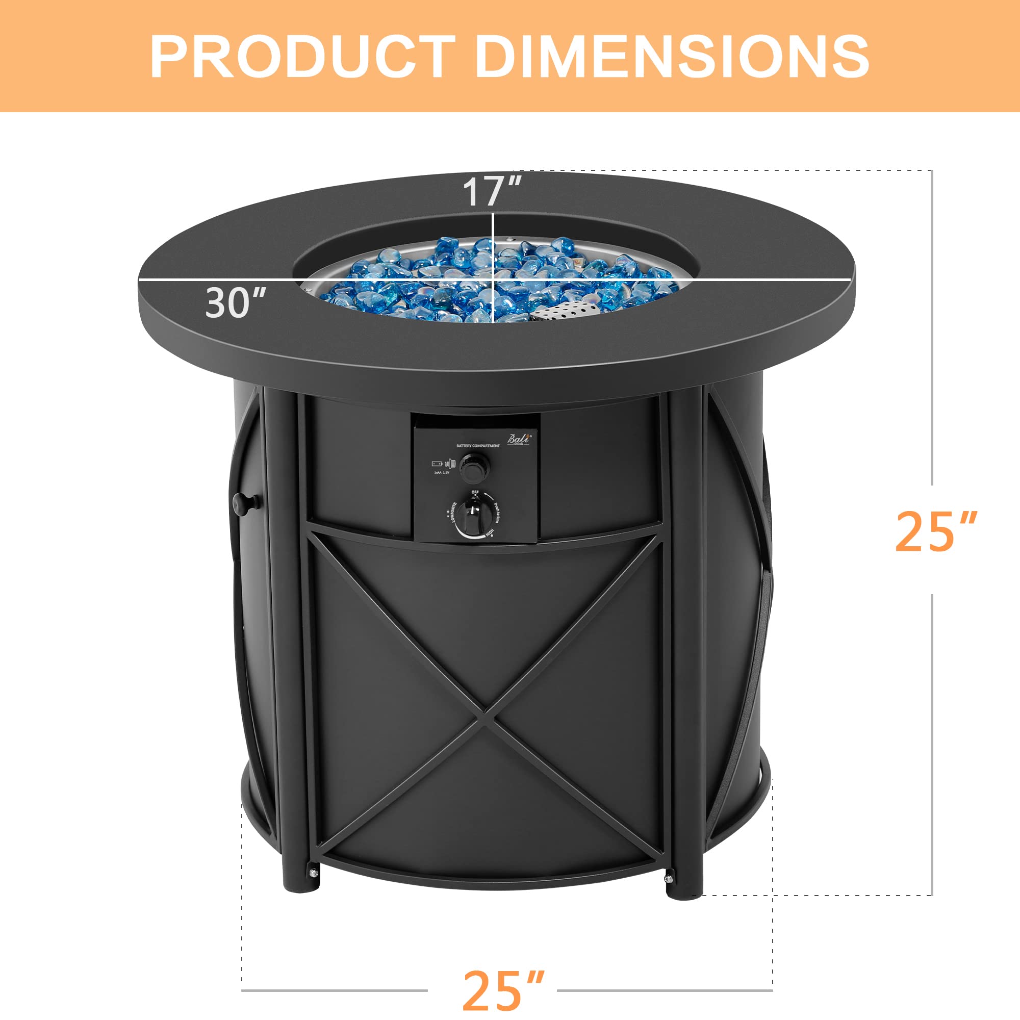 30 Inch Propane Fire Pit Table, Black
