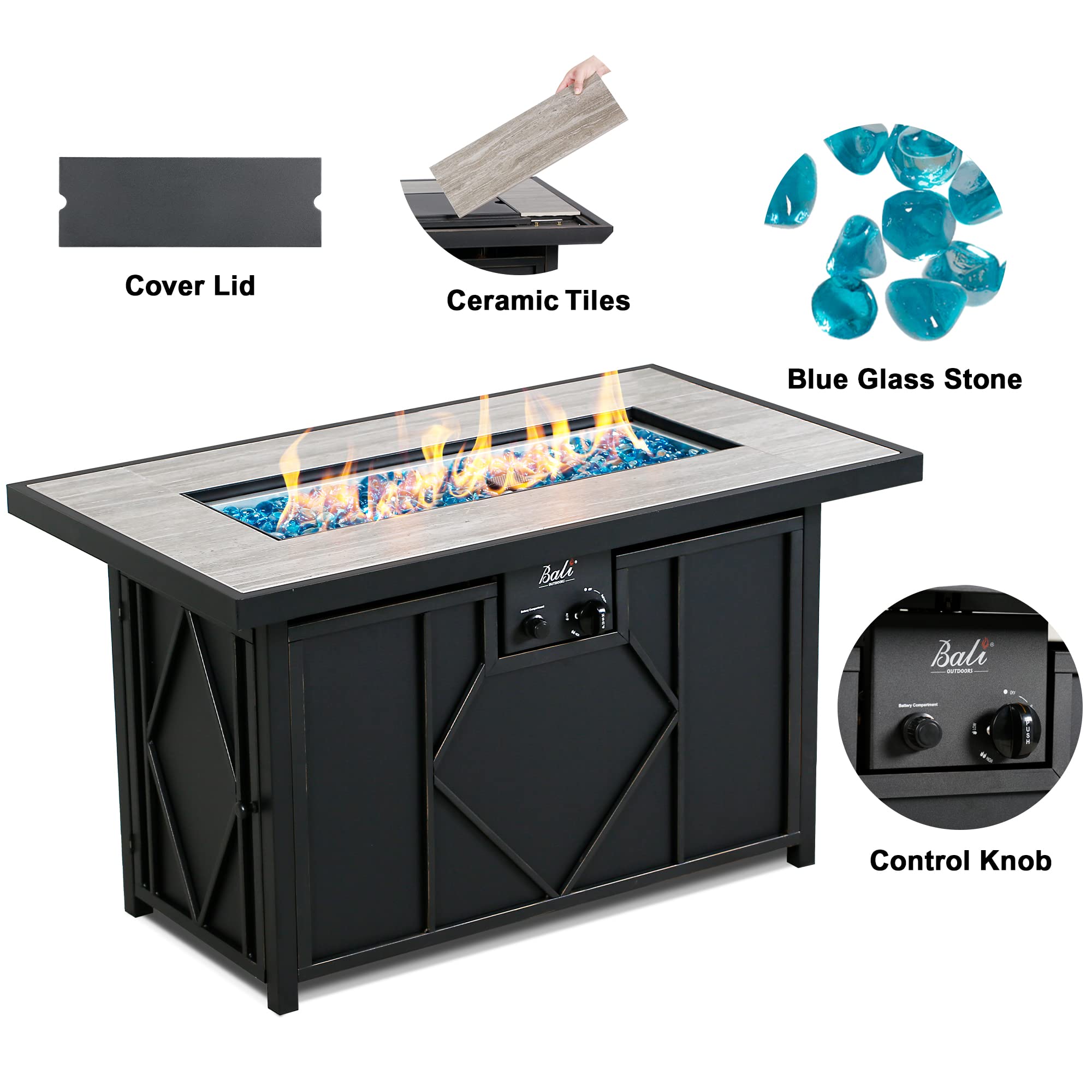 42 Inch Propane Fire Pit Table, Black