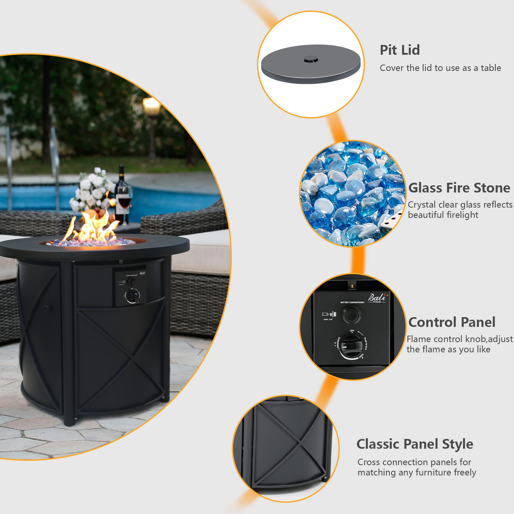 30 Inch Propane Fire Pit Table, Black