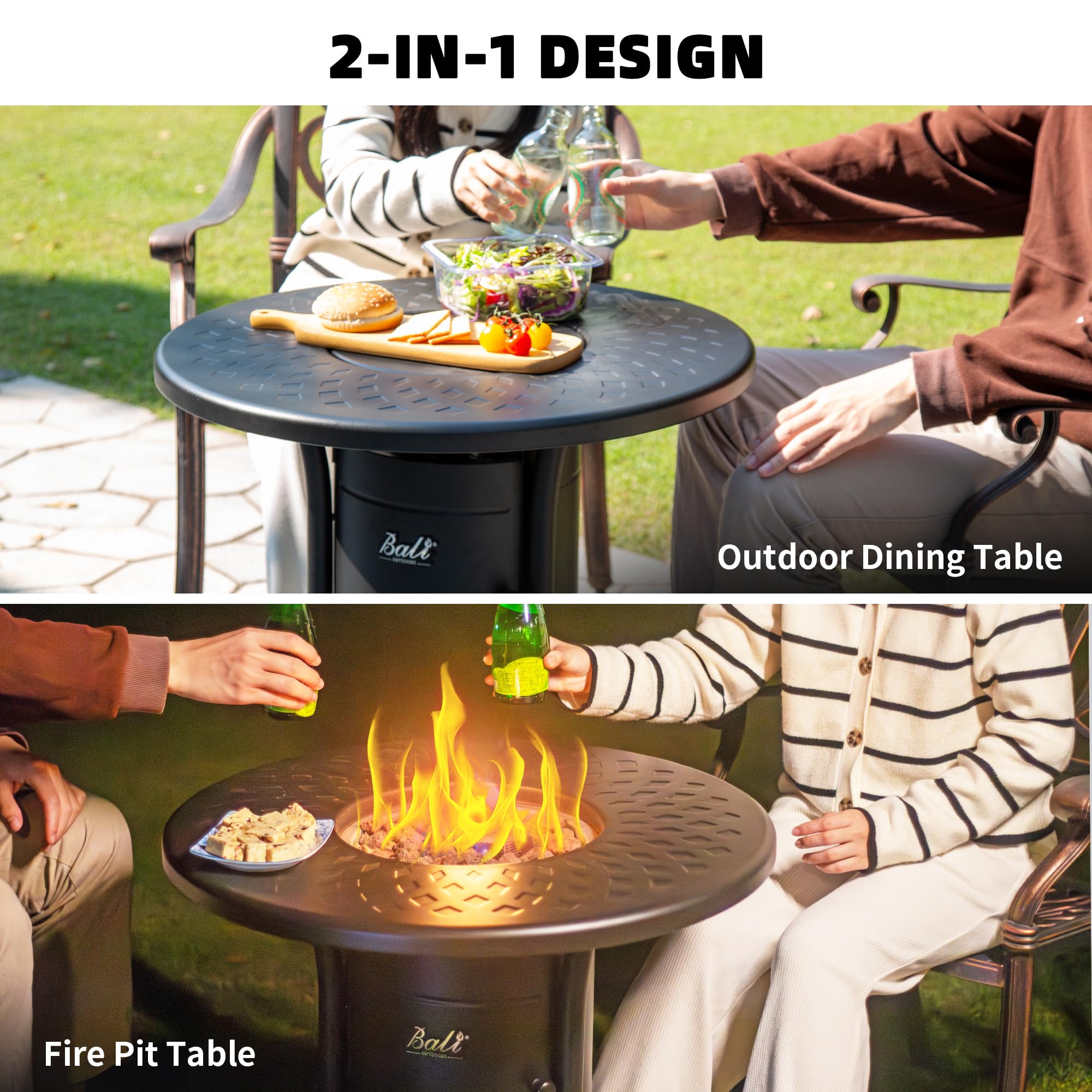 26 Inch Propane Fire Pit for Outdoor, Black