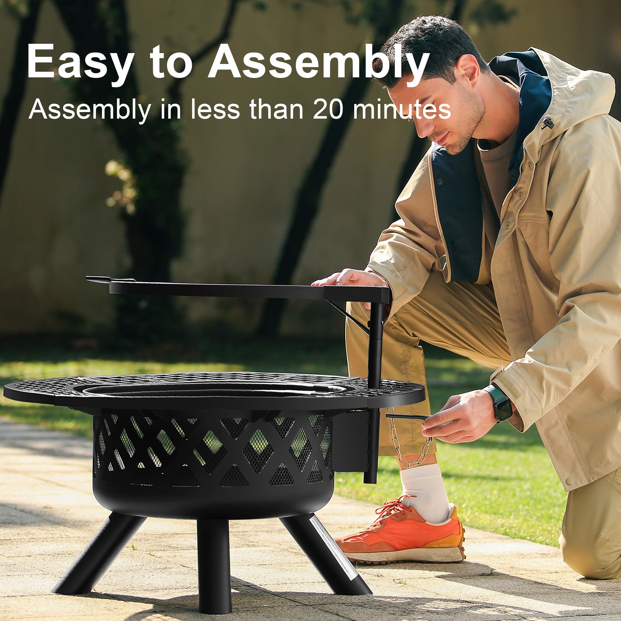 32 inch Wood Fire Pit, Black