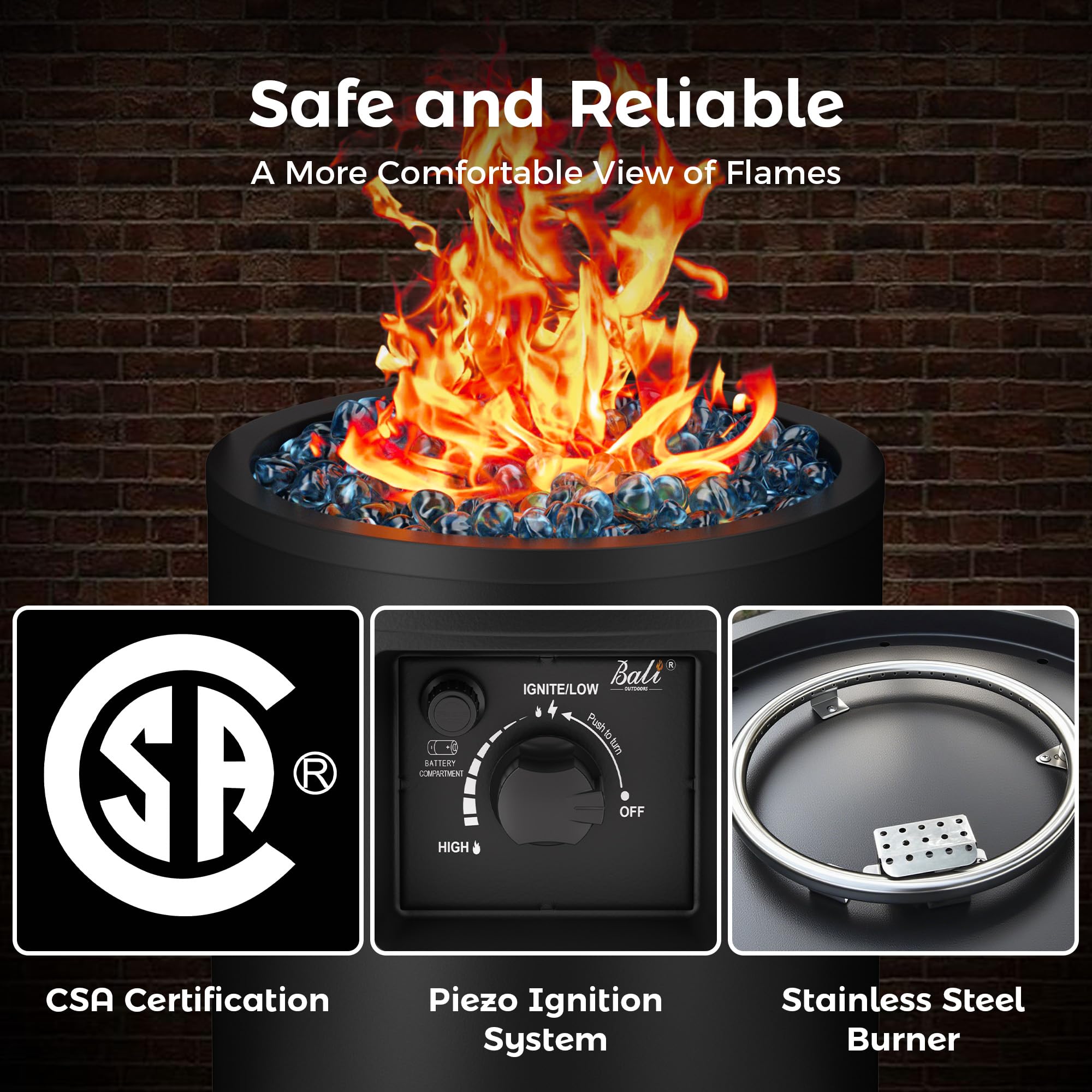 23 Inch Propane Fire Pit, Black