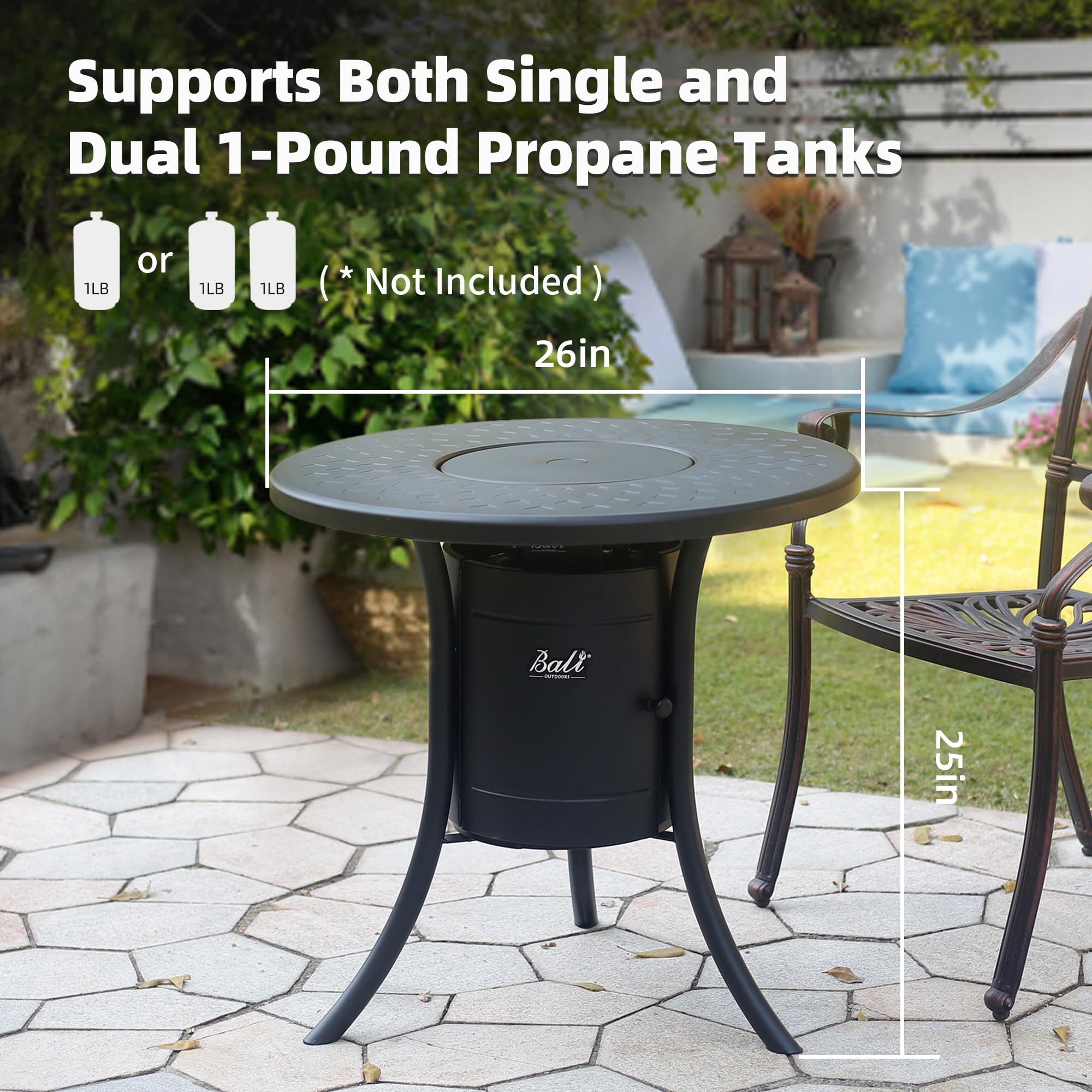 26 Inch Propane Fire Pit for Outdoor, Black